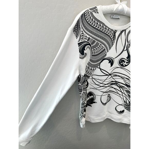 VERSACE COLLECTION White Black Baroque Print Crewneck Sweatshirt Cotton | Small - Picture 4 of 10